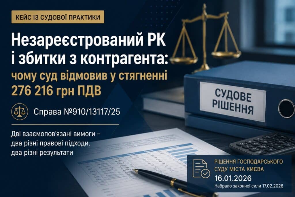 Ілюстрація до судової справи №910/13117/25 щодо відмови у стягненні збитків через незареєстрований розрахунок коригування до податкової накладної та повернення переплати за договором поставки.